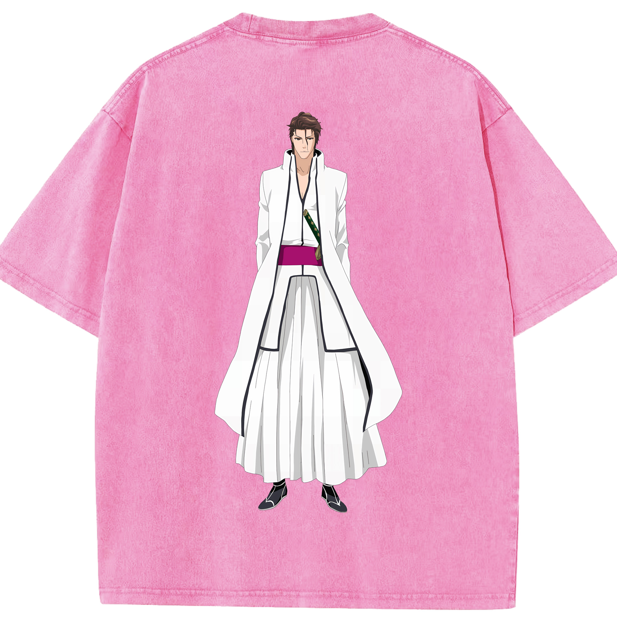 （画像用） ブリーチ 藍染 惣右介（あいぜん そうすけ） BLEACH Aizen Sousuke 綿100% ヴィンテージ風 半袖Tシャツ（背面プリント）